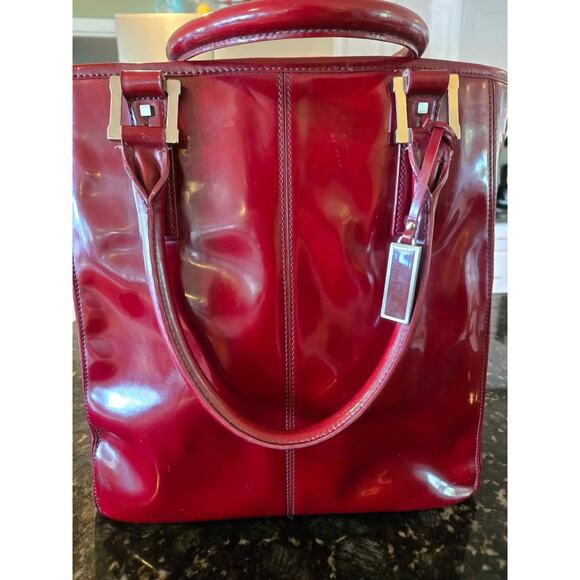 Talbots Large Burgundy Patent Leather Tote Bag - Picture 1 of 6